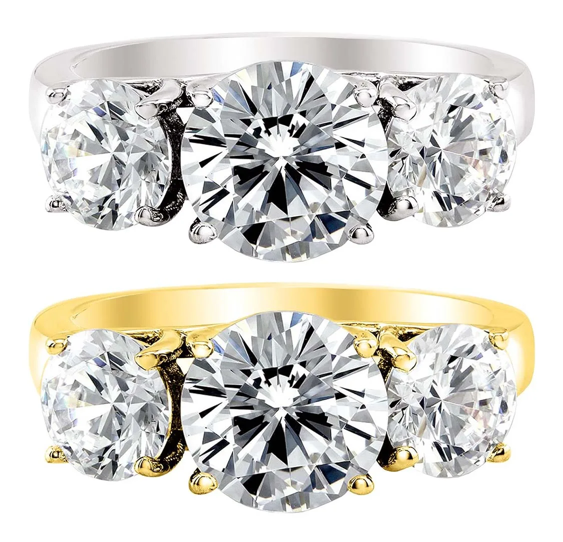 Mother's Day - 100 Best Gift Ideas 3 Stone 14K White Gold Round Diamond Engagement Ring