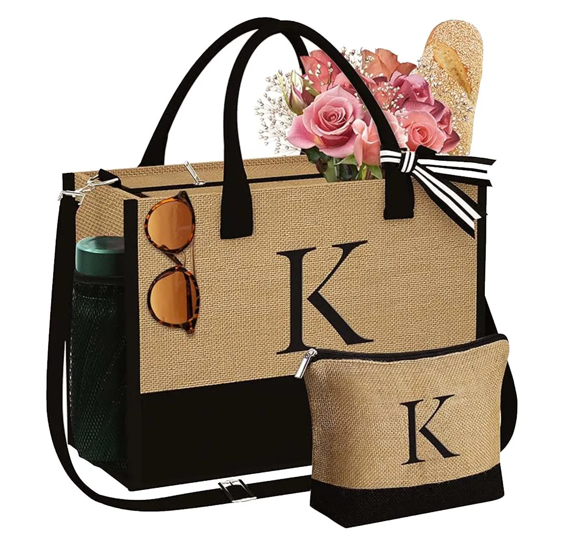 Mother's Day - 100 Best Gift Ideas Initial Jute Tote Bag with Gifts For Women