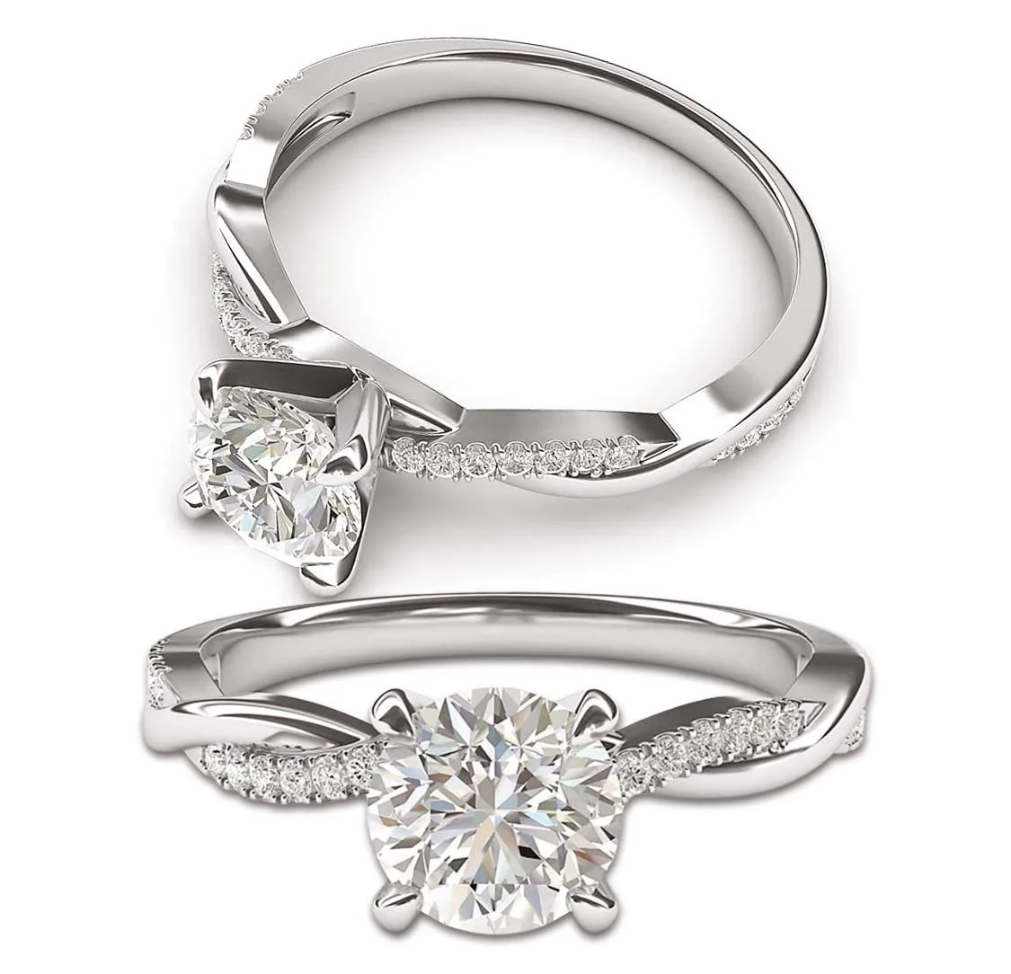Mother's Day - 100 Best Gift Ideas THELANDA Solid 14k White Gold 4-Prong Petite Twisted Vine Simulated 1.0 CT Diamond Ring