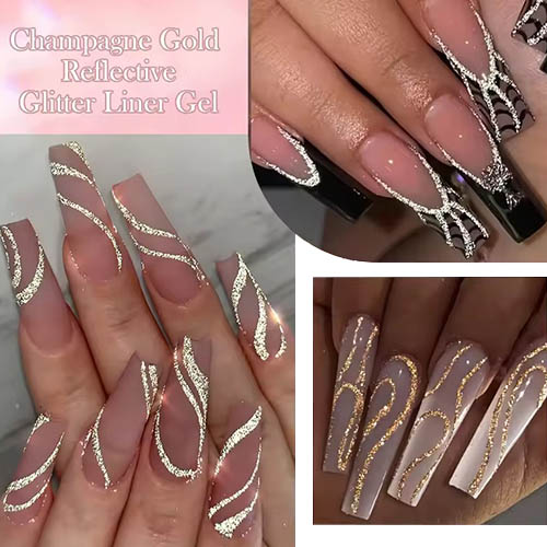 Best Summer Nail Ideas for Any Occasion LILYCUTE 5ML Champagne Gold Reflective Glitter Liner Gel Nail Polish Bright Sparkling French Semi Permanent Nail Painting UV Gel