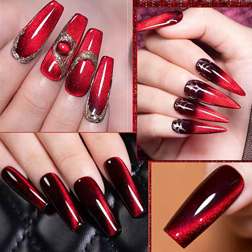Best Summer Nail Ideas for Any Occasion PUENTE 7.5ML Wine Red Cat Magnetic Gel Nail Polish Super Shiny Ruby Red Cat Eye Gel Soak Off UV Semi-Permanent Nail Art Varnish