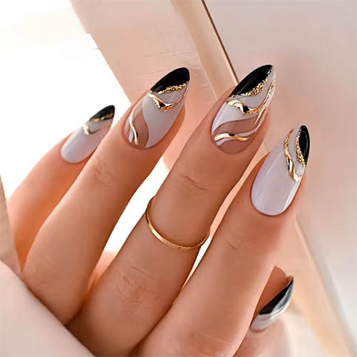 Best Summer Nail Ideas for Any Occasion 24pcs French False Nails Almond Head Summer Style Glitter Design Fake Nail Patch Full Cover Wearable Women Press on Nail Tips