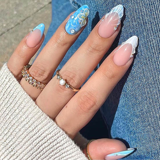30+ Best Summer Nails: Trendy Press-Ons, Ocean Vibes & Floral Looks 3D Flower Shell Designs Nude Nails 24Pcs