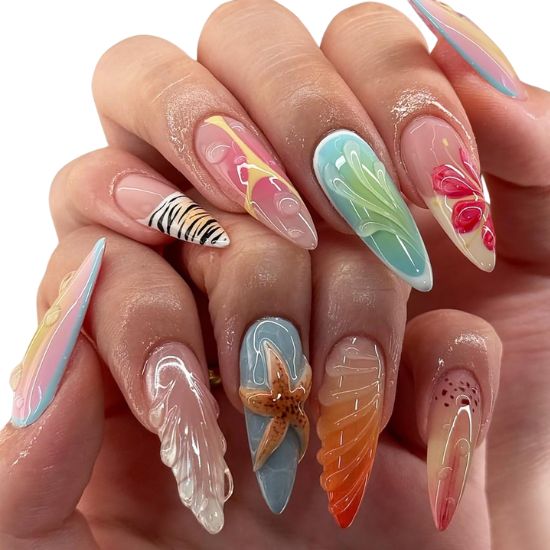 30+ Best Summer Nails: Trendy Press-Ons, Ocean Vibes & Floral Looks 3D Flower & Starfish Designs Press-On Nails