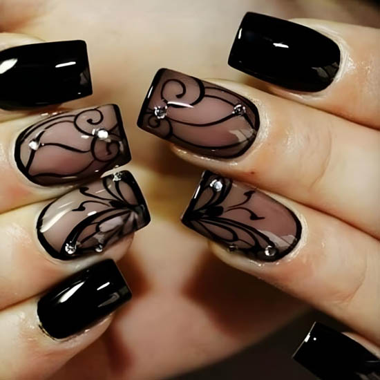 30+ Best Summer Nails: Trendy Press-Ons, Ocean Vibes & Floral Looks Black Vine Short Square Press-On Nails