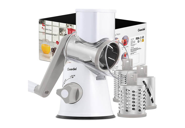 30 Best Mandoline Slicers and Choppers for Your Essential Kitchen Gadgets Geedel Rotary Cheese Grater, Kitchen Mandoline Vegetable Slicer with 3 Interchangeable Blades