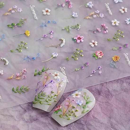 30+ Best Summer Nails: Trendy Press-Ons, Ocean Vibes & Floral Looks POWPOP 5D Summer Flower Nail Stickers