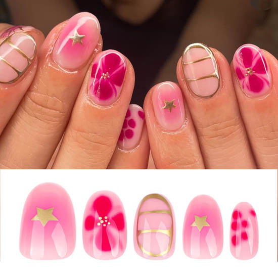 30+ Best Summer Nails: Trendy Press-Ons, Ocean Vibes & Floral Looks Reusable Almond Press-On Nails with Floral & Star Designs