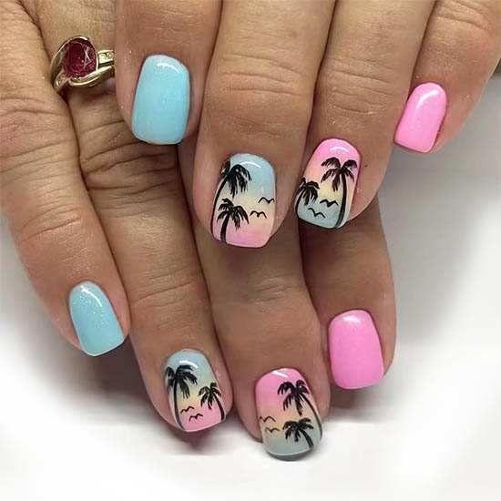 30+ Best Summer Nails: Trendy Press-Ons, Ocean Vibes & Floral Looks Summer Palm Tree Fake Nails