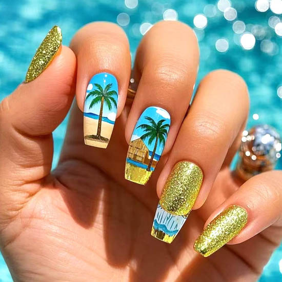 30+ Best Summer Nails: Trendy Press-Ons, Ocean Vibes & Floral Looks Summer Press on Nails Coffin Fake Nails