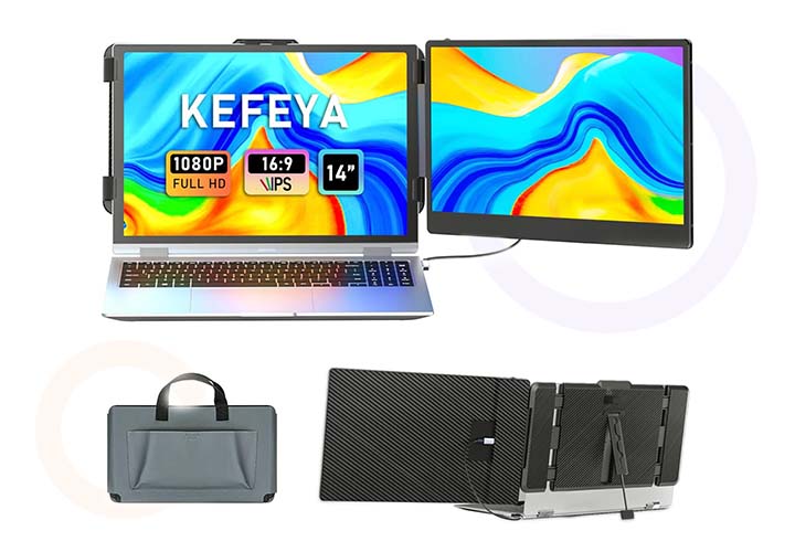 Best Portable Monitors for Laptops, Work, Gaming and Travel | Prime Day Deals KEFEYA Laptop Screen Extender, 14" FHD 1080P IPS Laptop Monitor